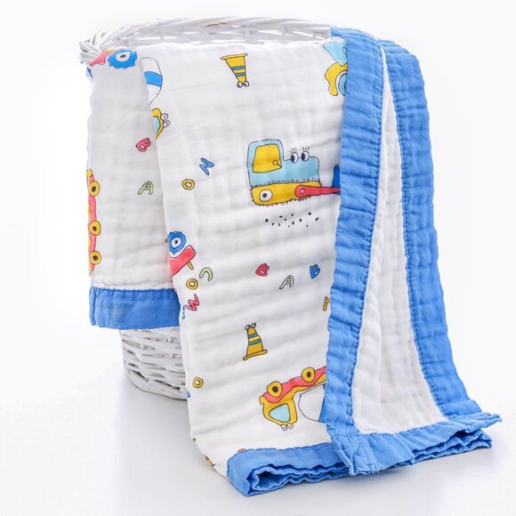 New Jay & Ava Baby/Toddler Muslin 100% Cotton Blanket - Blue Digger - Picture 2 of 6
